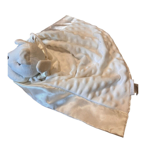 ElegantBaby ANGEL BEAR Cream Minky Dot & Satin Plush Lovey Security Blanket toy - Picture 3 of 4